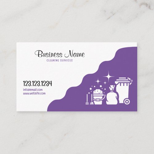 Simple Purple and White Maid Housekeeping Cleaning Business Card