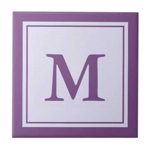Simple Purple and White Monogrammed Ceramic Tile