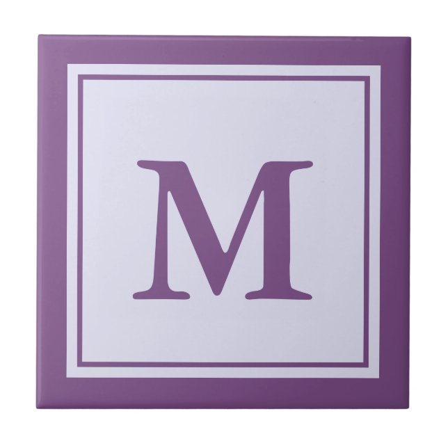 Simple Purple and White Monogrammed Ceramic Tile (Front)