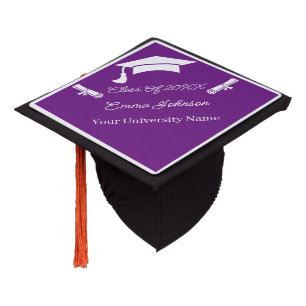 Simple Purple And White Personalized Graduation Cap Topper