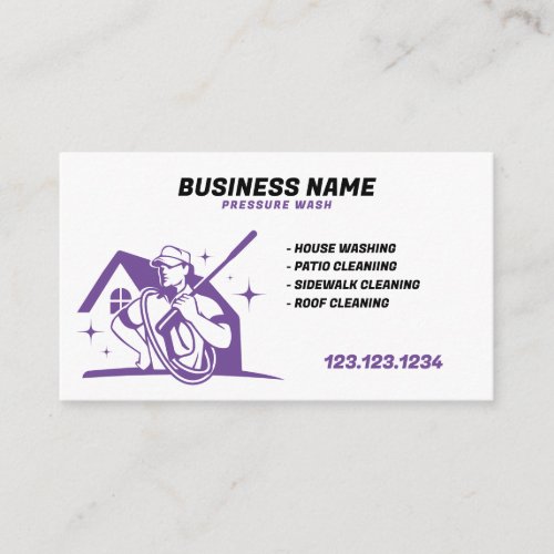 Simple Purple and White Pressure Washing Service Business Card