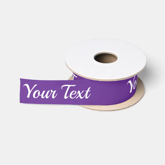 Simple Purple and White Script Text Template Satin Ribbon | Zazzle