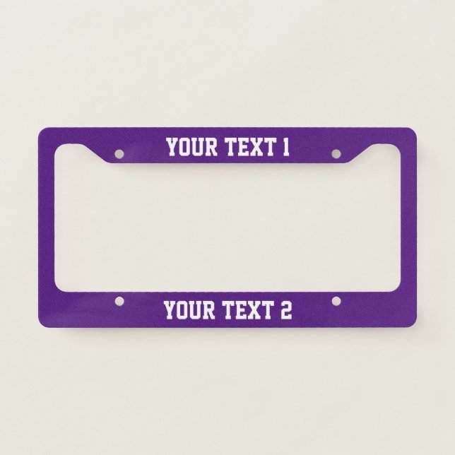 Simple Purple and White Text Template License Plate Frame (Front)