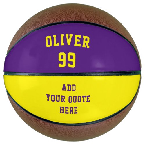Simple Purple and Yellow Name Number Quote Basketball