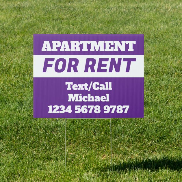 Simple Purple Apartment for Rent Phone Number Sign