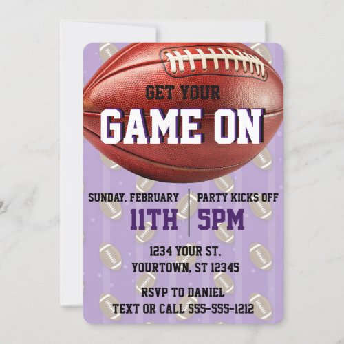 Simple Purple Big Game Super Bowl Football Party Invitation