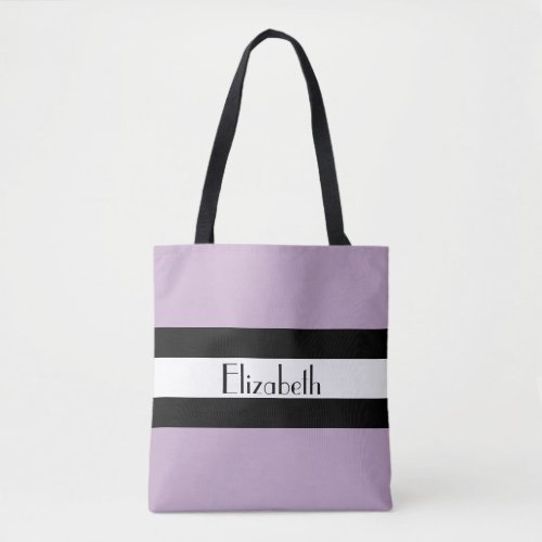 Simple Purple Black and White with Name Tote Bag