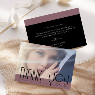 Simple Purple Black Photo Wedding Thank You Card