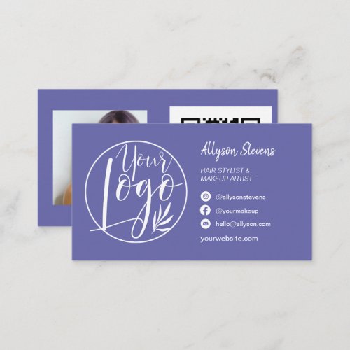 Simple purple blue hair makeup photo logo qr code business card
