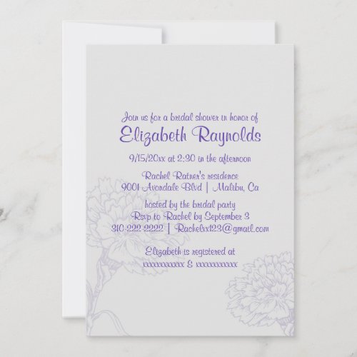 Simple Purple Bridal Shower Invitations