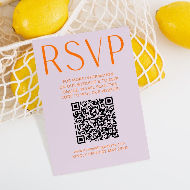 Simple Purple & Bright Orange RSVP Online QR code Card (Creator Uploaded)