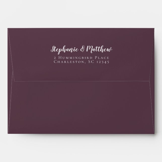 Simple Purple Cassis Wedding White Return Address Envelope (Back (Top Flap))