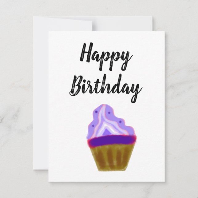 simple purple cupcake elegant happy birthday thank you card (Front)