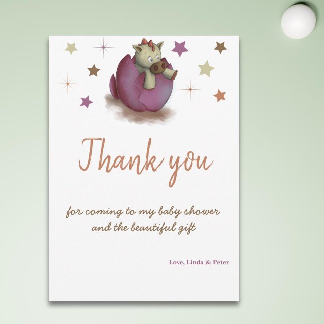 Simple Purple Dragon Hatching Baby Shower Thank You Card (Creator Uploaded)