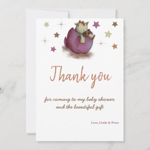 Simple Purple Dragon Hatching Baby Shower Thank You Card