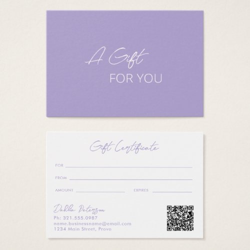 Simple Purple Elegant Modern Gift Certificate