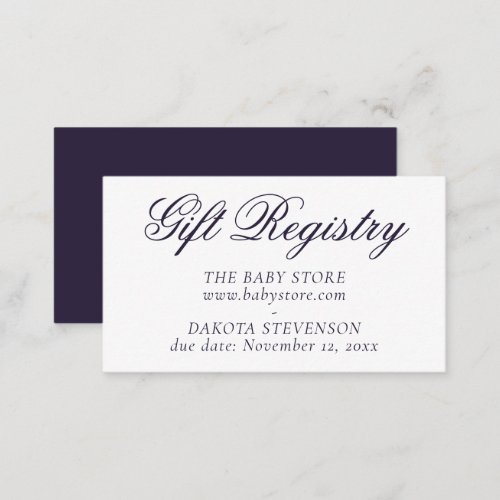 Simple Purple Fancy Script  Baby Shower Registry Enclosure Card