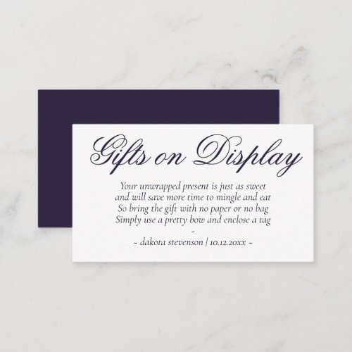 Simple Purple Fancy Script  Gifts Display Poem Enclosure Card