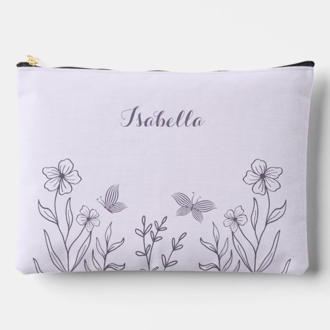 Simple purple floral  accessory pouch (Front)