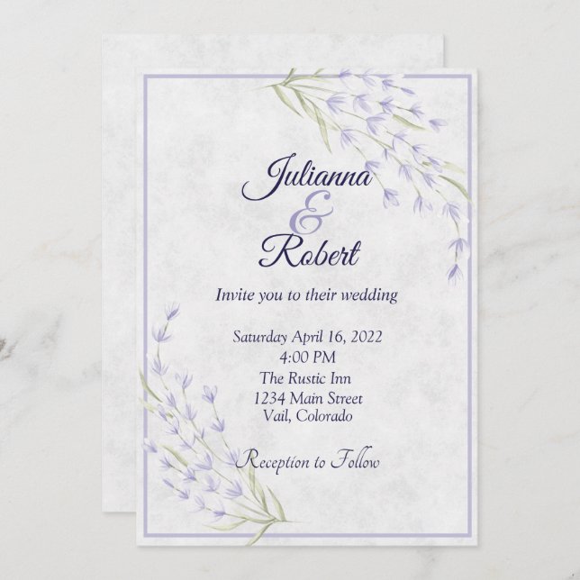Simple purple floral wedding invitation (Front/Back)