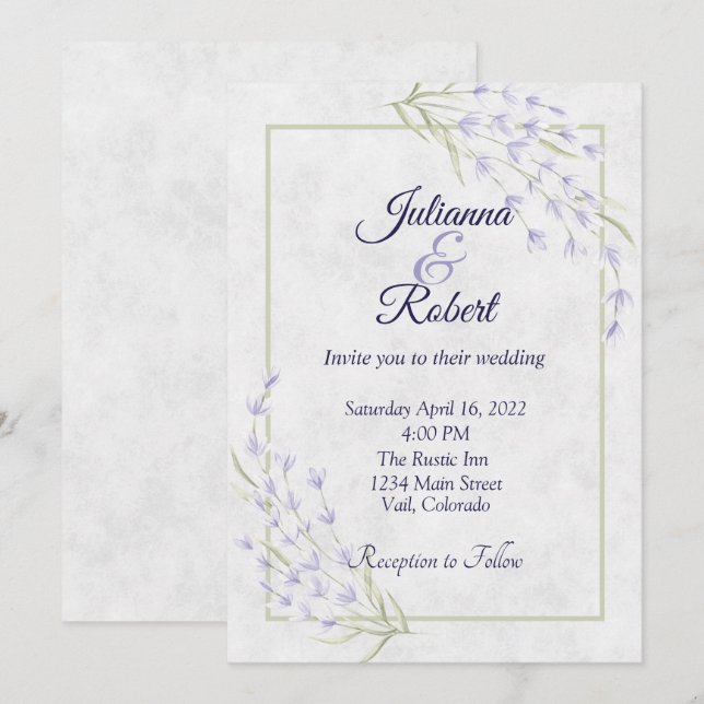 Simple purple floral wedding invitation (Front/Back)