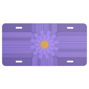Simple Purple Flower on Cross Modern Balloon License Plate
