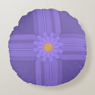 Simple Purple Flower on Cross Modern Round Pillow