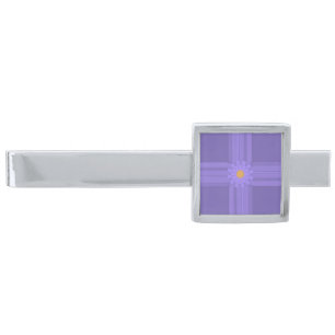 Simple Purple Flower on Cross Modern Silver Finish Tie Bar