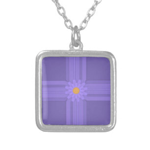 Simple Purple Flower on Cross Modern Silver Plated Necklace