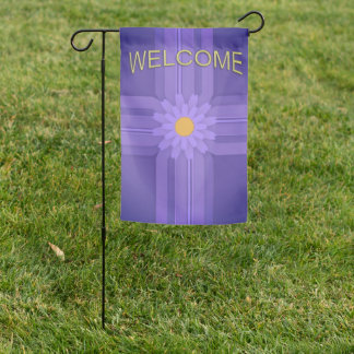 Simple Purple Flower on Cross Modern Welcome Garden Flag
