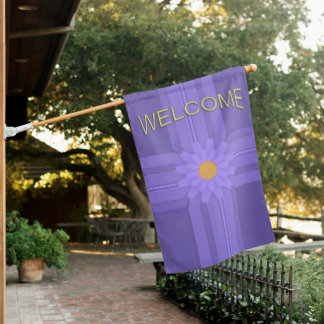 Simple Purple Flower on Cross Modern Welcome House Flag