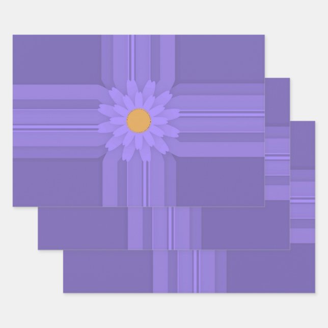 Simple Purple Flower on Cross Modern Wrapping Paper Sheets (Set)
