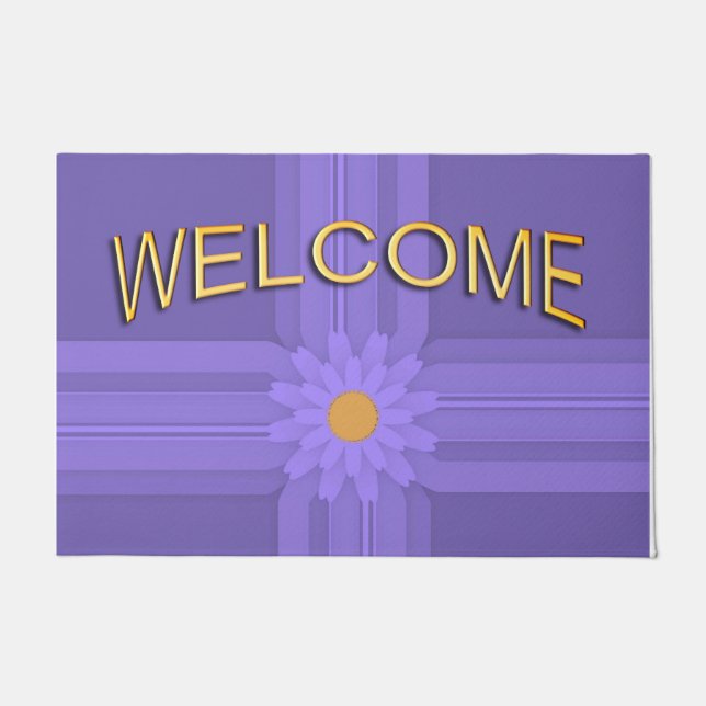 Simple Purple Flower on Cross Welcome Doormat (Front)
