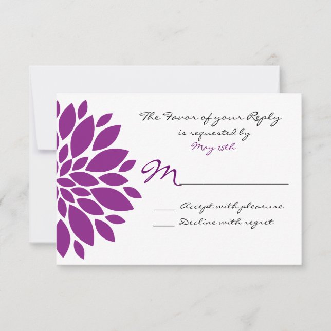 Simple Purple Flower Wedding RSVP Reply Card (Front)