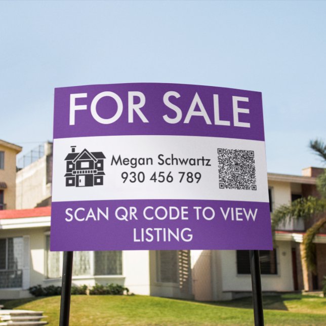 Simple Purple For Sale  Real Estate QR Code Sign (for sale sign real estate signage)