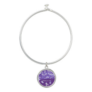 Simple purple glitter sparkle stars add your text bangle bracelet