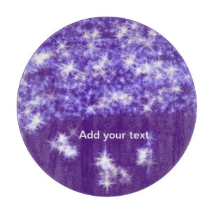 Simple purple glitter sparkle stars add your text cutting board