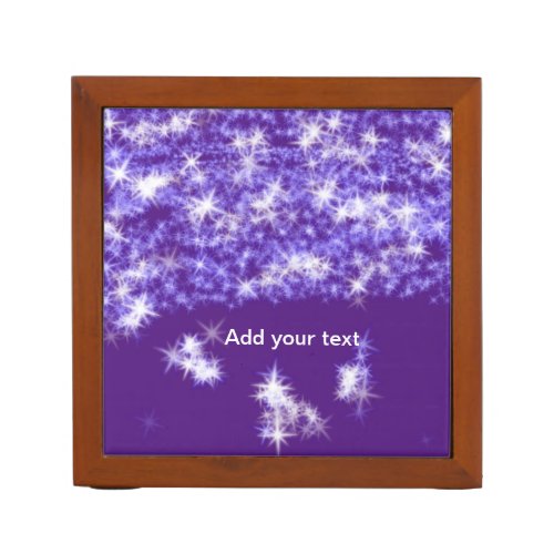 Simple purple glitter sparkle stars add your text  desk organizer