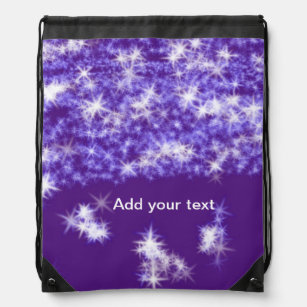 Simple purple glitter sparkle stars add your text  drawstring bag