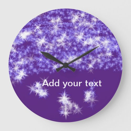 Simple purple glitter sparkle stars add your text  large clock