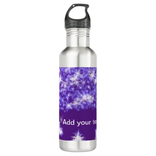 Simple purple glitter sparkle stars add your text  stainless steel water bottle