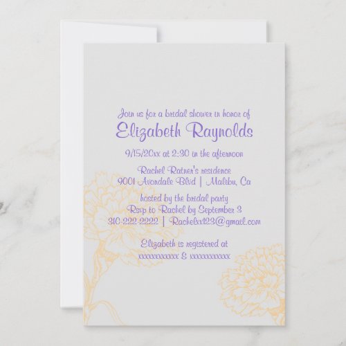 Simple Purple &amp; Gold Bridal Shower Invitations
