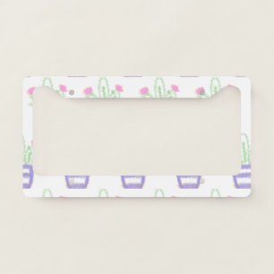 Simple purple green cactus glitter sparkle custom license plate frame