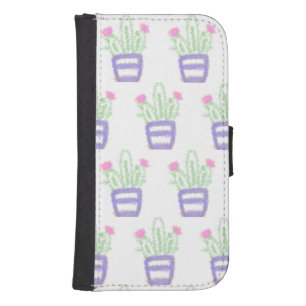 Simple purple green cactus glitter sparkle custom galaxy s4 wallet case