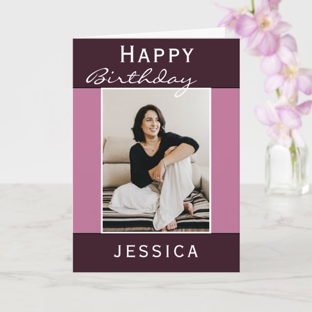 Simple Purple Happy Birthday Photo  Card (Orchid)