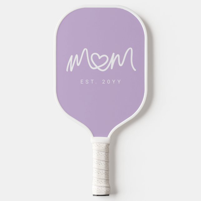 Simple Purple Heart Script Mom Established Est Pickleball Paddle (Front)