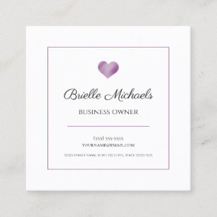 Simple Purple Heart With Elegant Black Script Square Business Card
