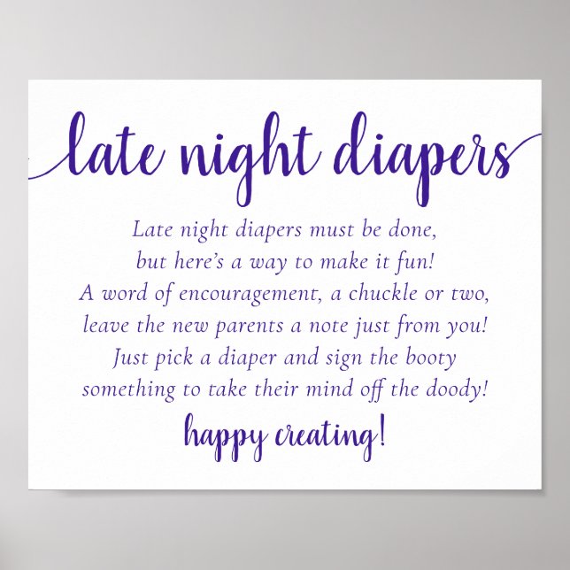 Simple Purple Late Night Diapers | Grape Shower Poster (Front)
