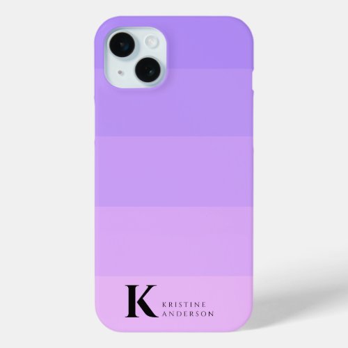 Simple Purple Lavender Lilac Classic Monogram iPhone 15 Plus Case