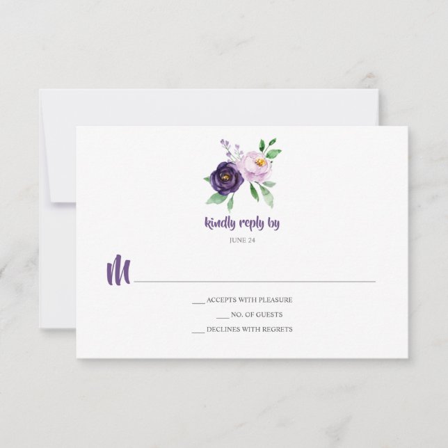 Simple Purple Lavender Watercolor Flowers RSVP (Front)